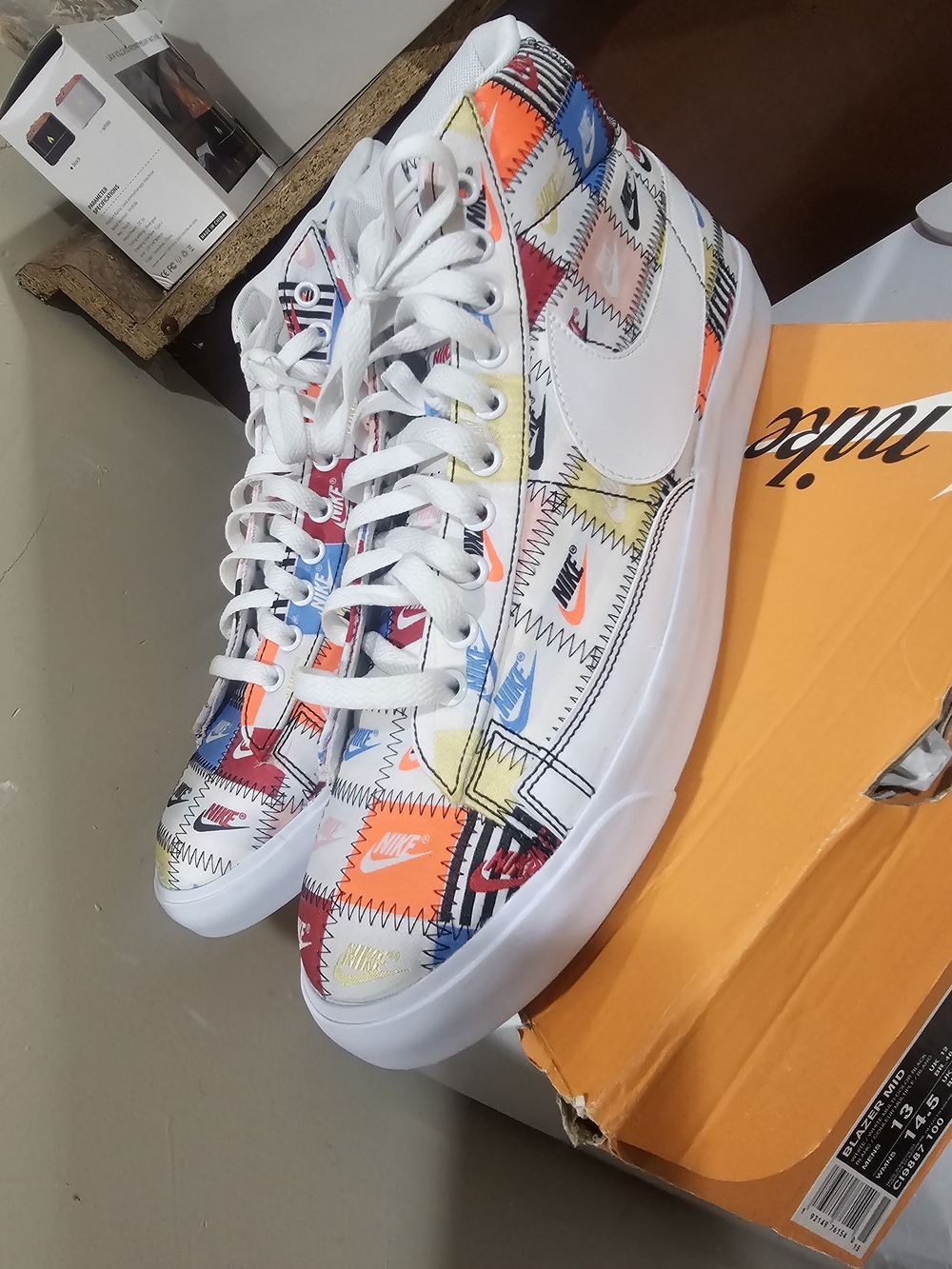 Nike Patchwork Print High-Top Sneakers - White with Multicolor Accents